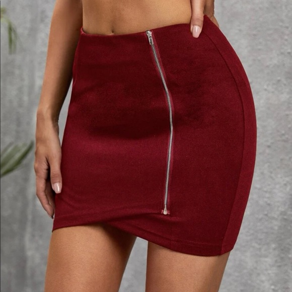 Burgundy zip up bodycon skirt - Picture 5 of 6